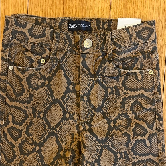 NWT Zara Brown & Black Python Snake Print Hi-Rise Skinny Jeans Size 4 Euro 36 - Picture 4 of 4